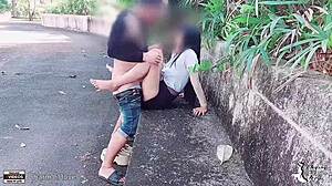 i watched as student fucks girlfriend on show in the park with rough doggystyle creampie in public outdoor hospital setting.