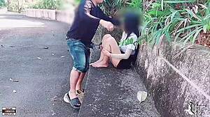 i watched as student fucks girlfriend on show in the park with rough doggystyle creampie in public outdoor hospital setting.