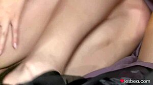 Petite lesbian kitties wear furry butt plug tails for Halloween fun. They dive into muff and orgasm together in romantic cunilingus.