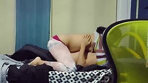 The first time the flight attendant dared to enjoy the delicious act in this clip