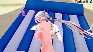 Arlecchino from Genshin Impact 5 fucking hard naked on beach