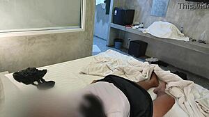  Thai student rides cowgirl in homemade amateur video with chubby fat body orgasm