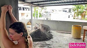 street slut used and fucked on under construction site with big cock domination in rough outdoor sex