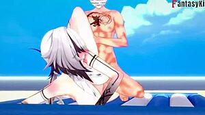 Arlecchino from Genshin Impact 5 fucking hard naked on beach