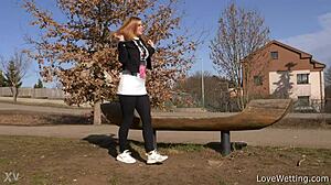Chrissy fox pissing scene in outdoor public solo