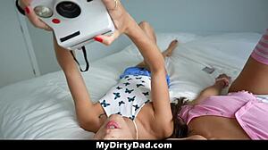 Stepdaughters Dani Blu and Penelope Woods Bent Over in Threesome With Stepdads Huge Cock in Cowgirl Doggystyle Missionary