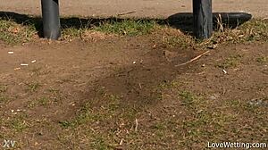 Chrissy fox pissing scene in outdoor public solo