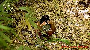 outdoor village hardcore sex under bamboo tree with bbw milf queen bent over riding big black cock