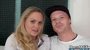 blonde wife barra brass feels the rush of anal creampie right beside her helpless cuckold husband