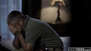 hey, why's this spineless cuckold just watching his new milf wife fuck her stepson in rough doggystyle? pure taboo blonde femdom action!