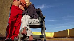 On the community terrace, i casually suck my neighbor's cock. then i swallow his cum in this amateur homemade adventure.