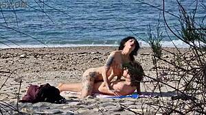Beach sex features bent over doggystyle and cowgirl riding between passionate lovers. Female squirting orgasms hit at 7:40 and 13:25 in public outdoor creampie.