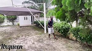 The Gardener with the Giant African Cock Fucks Submissive Babe Doggystyle in Garden Until She Squirts on Huge Clit and Pussy Lips