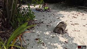 Public Pickup Stepmom And Stepdaughter On Beach Risky Dick Flashing Cum On Face