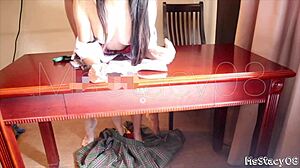 What happens when stepdad visits while doing homework?