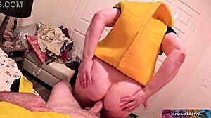 stepmom takes anal creampie from big cock in halloween cowgirl ride