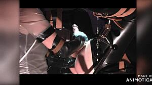 Rubbernurse Agnes wears transparent nurse dress with blowjob mask for prostate massage