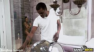 Sexy Ebony Stepdaughter with Hairy Pussy Gets Creampie in Shower. Brunette Blowjob and Beaver Action Lead to Bathing Fun.