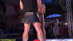 skinny european babe gets banged hard by big cock on public stage 😈🍆