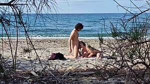 Beach sex features bent over doggystyle and cowgirl riding between passionate lovers. Female squirting orgasms hit at 7:40 and 13:25 in public outdoor creampie.