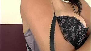 Fucking Slut Brunette Mom in Fishnets and Lingerie Takes Monster Cock