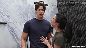 Remodeling the bathroom turns into blowjob and doggystyle with brunette choking on cock 😏🚿