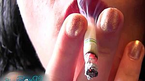 Matte Red Lipstick Smoking by Brunette Milf Housewife
