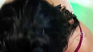 Colombian housewife celebrates Valentine's Day with cousin in motel jacuzzi.