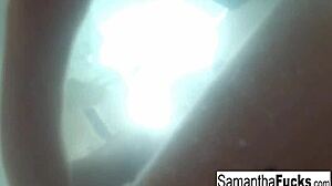 Samantha dives into bath tub sex with abigail mac. The big tits blonde babes get nude in pool for lesbian pussy action.