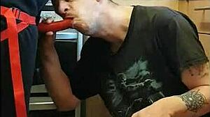 Pegging Boyfriend's Ass In Kitchen And Public Cornfield. Then Bathroom Ass To Mouth With Outdoor Wanking From Girl.