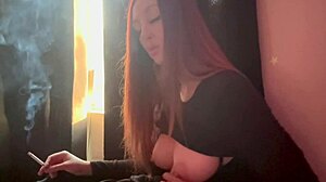 Italian Long Hair Big Tits Artemisia Love Dildo Handjob While Smoking Cigarette