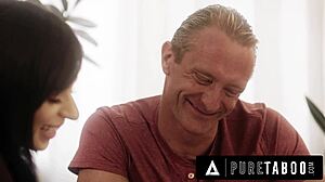 Sheltered stepdaughter Aria Valencia dives into her first taboo fuck with stepdad. They explore kinky marriage roleplay in rough cowgirl and deepthroat positions.