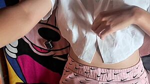 Colombian latina in bunny costume uses dildo for intense orgasm while dirty talking on bed as hot solo housewife