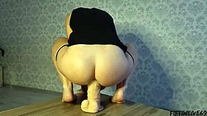 Young step-mom fists her tight ass with huge dildo in solo session