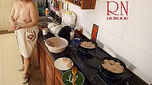 So this nudist housewife Regina Noir is cooking naked in the kitchen like a maid for voyeur fun.