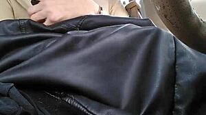 Tranny Cums While Playing In Car With Leggings And Nylon