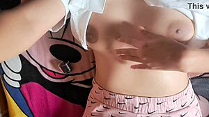 Colombian latina in bunny costume uses dildo for intense orgasm while dirty talking on bed as hot solo housewife