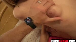 Cuck hubby watches as big dick stud fucks his wife hard while he licks her pussy