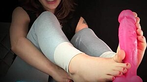 barefoot brunette milf gives dildo footjob with fetish instructions