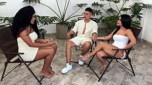 This hot therapist dilan clavijo fixes erectile dysfunction with blonde latina in rough threesome full of cowgirl riding and cum in mouth