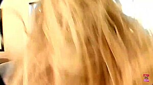 blonde with big tits in black outfit gets cum in mouth