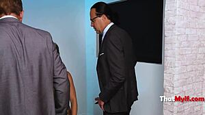 Milf soaked during intense interrogation scene. Parody cheating sex with wet pussy flashing in dress.