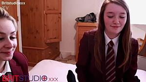 Two British 18-Year-Old College Students In Uniform Suck Huge Cock And Snowball Cum At Party!