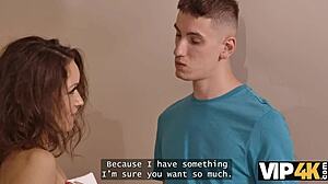 Hey, VIP4K mature lady shows off blowjob skills in guy's bedroom. She's cheating with European seduction as slutty neighbor! 😘🍆