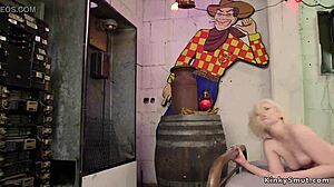 I feel so aroused fisting this bound blonde with huge tits in our kinky latex session