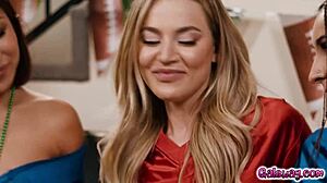 Steamy foursome with Nicole Doshi Hailey Rose Ameena Green and Blake Blossom. Sexy ladies mix interracial lesbian licking and face sitting during football game watch.