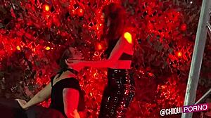 Whoa, this fat Spanish chica from the public crowd gets wild on stage with hot wax play outdoors! 🔥🕯️