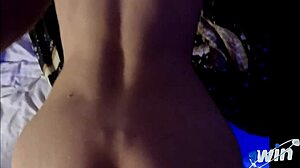 Fucked my neighbor doggystyle in a condom with big cock and muscular brunette body