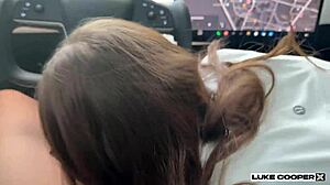 teaching skinny stepsis driving turns into car creampie ride lesson