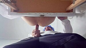 Blindfolded bride's hubby watches doc's huge cock cover her in cum during exam